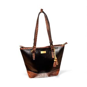 Brahmin Black and Brown Croc-Embossed Tote